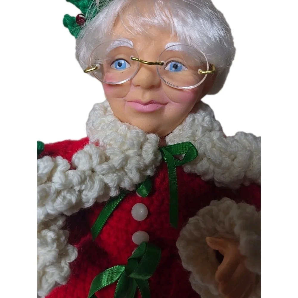Mrs Claus Christmas Doll Red Knit Dress Holiday Decor Shelf Sitter Vintage Style